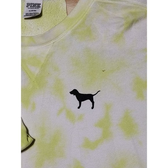 Pink Victoria's Secret Cropped Sweater Yellow Tie dye Size M‎ Terry Lined cutoff - Picture 4 of 7